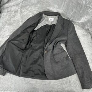 Women's Gray Knit Blazer Tailored Jacket Sz M Military Style Button Front Lined